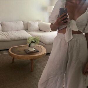 Golden August Blouse Top Linen White 1X/2X